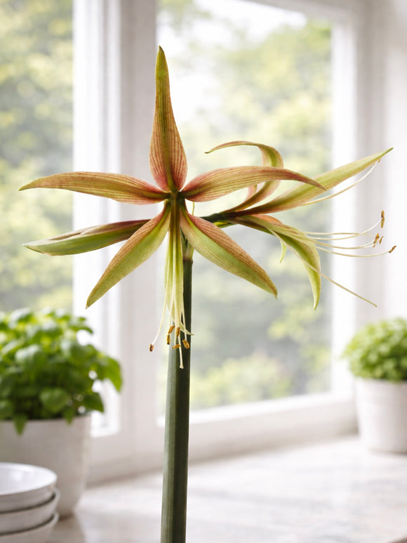 Amaryllis Tarantula z jasnymi zielonymi kwiatami